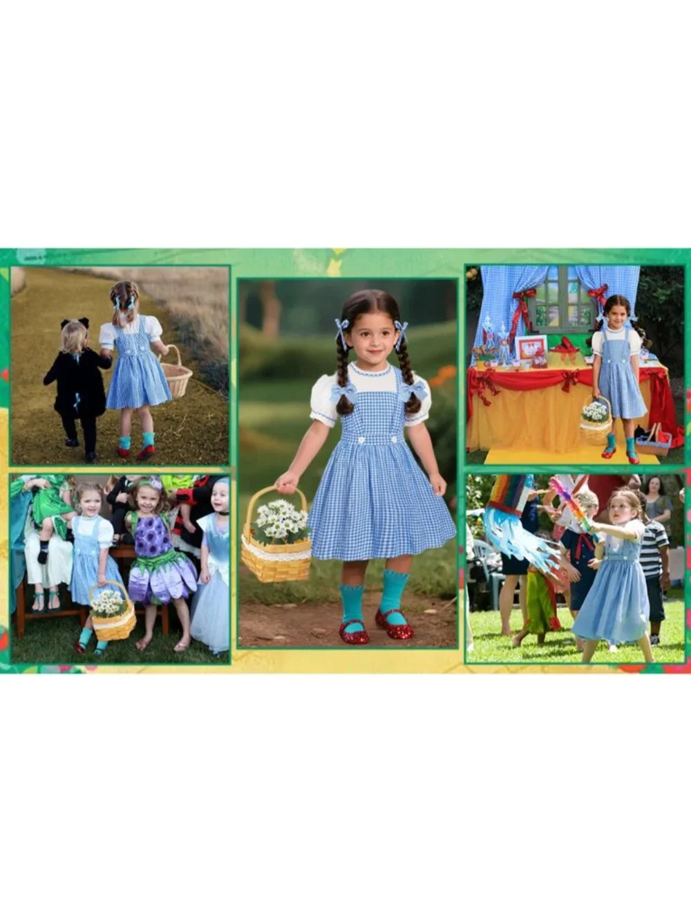 Girls（10-12 Years) Oz Blue Plaid Dress Set Halloween Costume Kids Cosplay